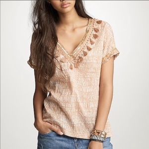 J.crew sz 2 boho cotton summer top w fringe/sequin